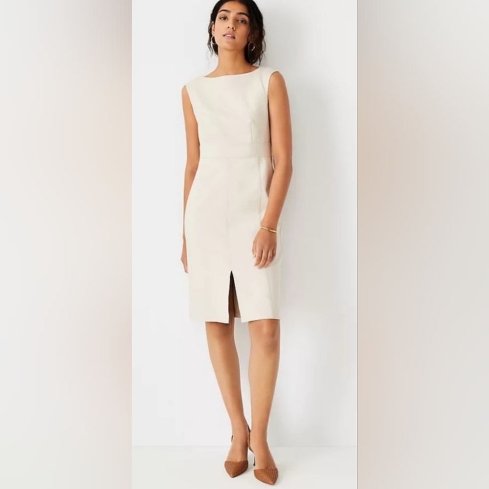 Ann Taylor  White Seamed Sheath Dresss